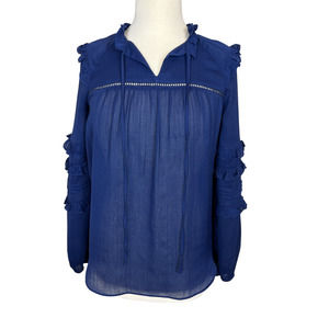 Ann Taylor Navy Ruffled Long Sleeve Blouse Sz XS